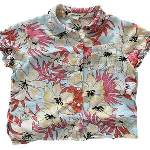 Billabong Floral Button Up Cropped Blouse size M